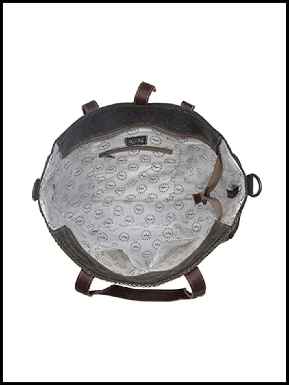 Canvas Boho Purse with Real Leather Detailing, Aztec Pattern